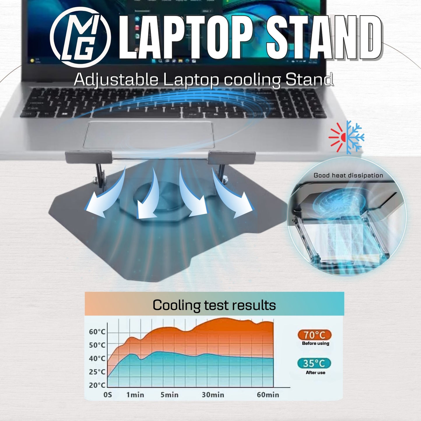 MG Universal Laptop Stand - Free Rotating & Cooling Design for 10"-17" Laptops - Aluminum Alloy Material - Supplier Warranty Included