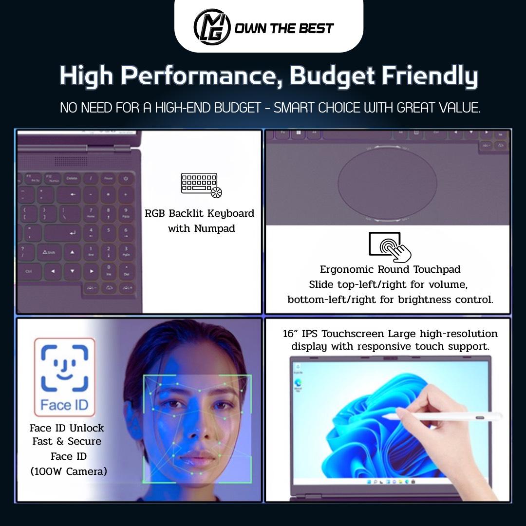 MG TouchCore i3 Intel CPU 16+512GB 16inch Touchscreen laptop RGB keyboard good for study and office laptop