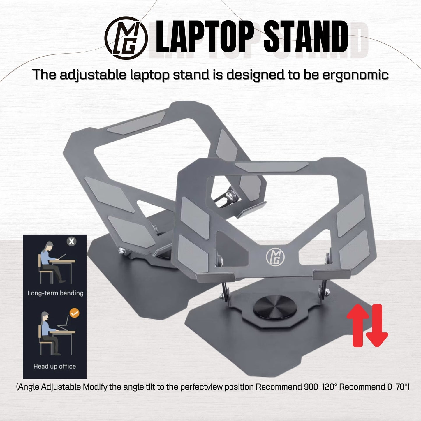 MG Universal Laptop Stand - Free Rotating & Cooling Design for 10"-17" Laptops - Aluminum Alloy Material - Supplier Warranty Included
