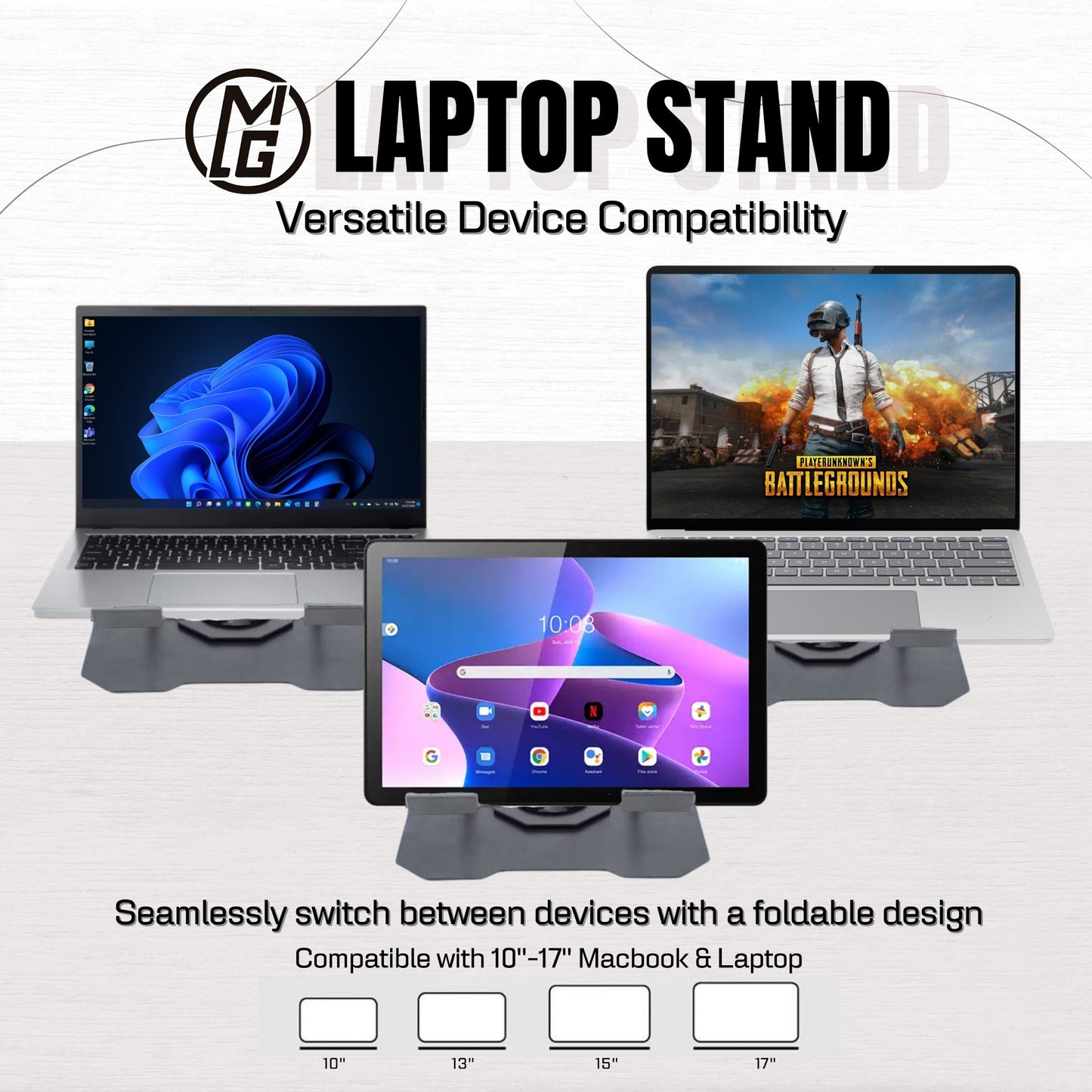MG Universal Laptop Stand - Free Rotating & Cooling Design for 10"-17" Laptops - Aluminum Alloy Material - Supplier Warranty Included